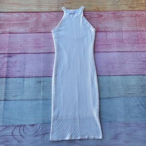 House Of Harlow 1960 White Pointelle Sleeveless High Neck Midi Dress‎ Sz M